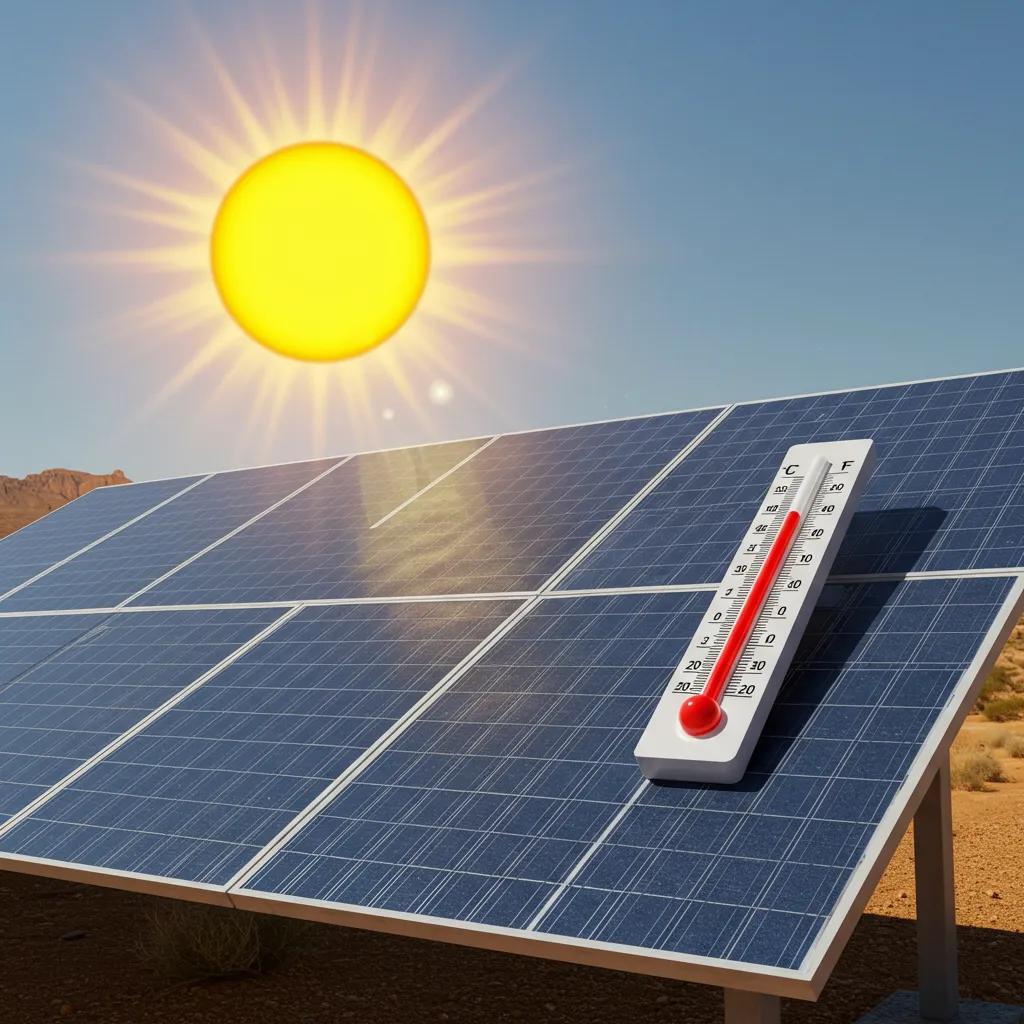 Solar panel under intense sunlight in a desert landscape, illustrating the impact of Las Vegas climate on efficiency